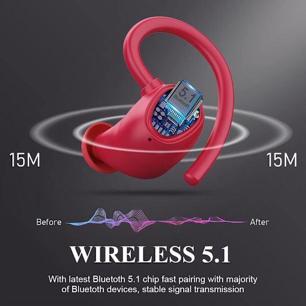 Trådløse hodetelefoner, Bluetooth 5.3 Trådløse ørepropper med mikrofon, IP7 Vanntette ørepropper med krok, Støydempende ørepropper