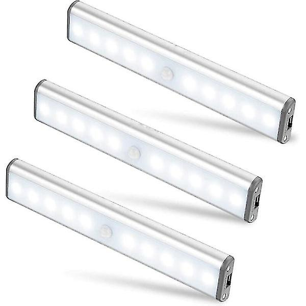 3 kpl 10 LED-valoa, langaton, USB-ladattava, kannettava valkoinen