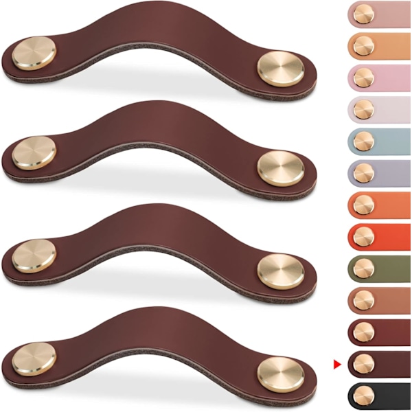 4 st Läder Möbelhandtag, Skåpdörrknopp Läderhandtag Lådknapp, Vintage Möbelhandtag (Mörkbrun, 96mm)