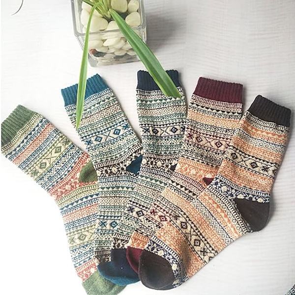 5 Par Damsockor i Ull, Varm Stickade Damsockor för Vinter, Tjocka Damsockor, Julklappar till Kvinnor