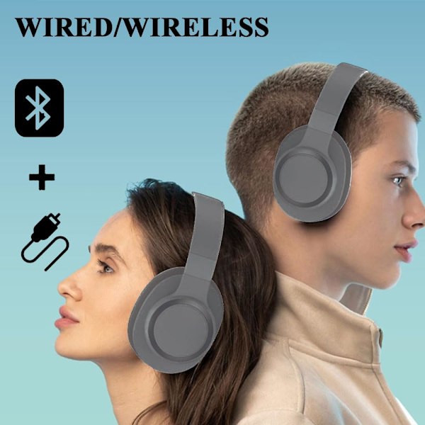 Trådløse Bluetooth-hodetelefoner, støydempende hodetelefoner med mikrofon, sammenleggbare over-øre-hodetelefoner for musikk, PC, datamaskin, treningsstudio, TV