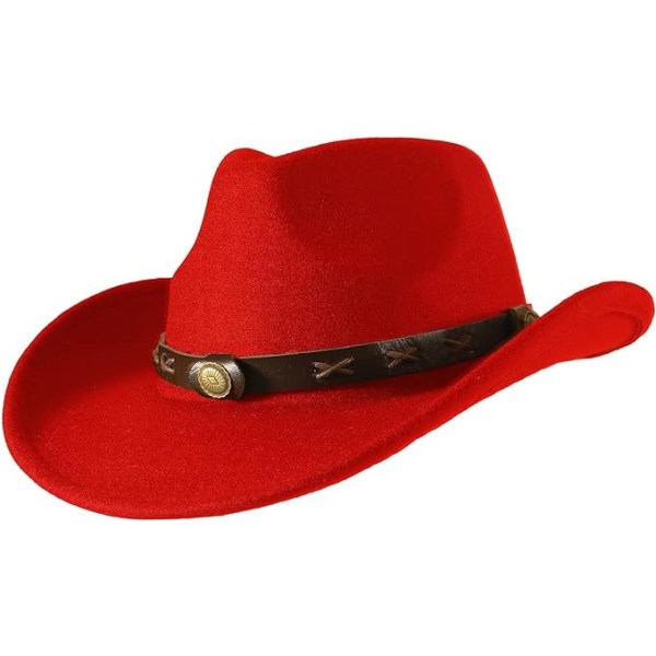 Hatt i filt for kvinner, cowboyhatt for utkledning, rollespill, cosplay, bursdagsfest, rød