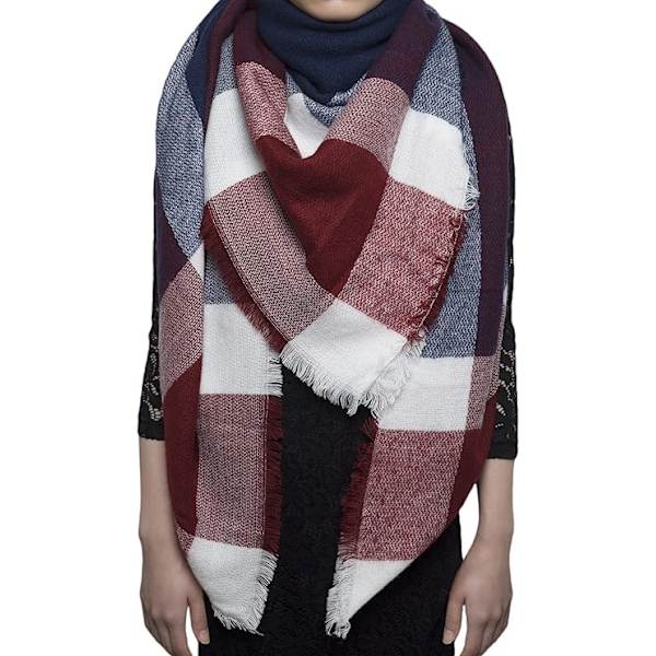 damesjal, ternet, oversized, firkantet, tørklæde, efterår/vinter sjal, tartan, striber, plaidmønster, frynser