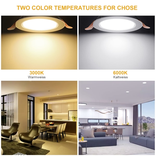 LED-innfelt spotlight, 3 stk 12W 6000k kald hvit Dia 95mm hvit
