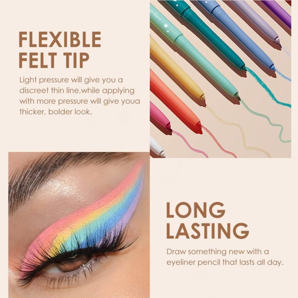 12 farver mat eyeliner sæt, farverig regnbue neon eyeliner pen, glat, vandtæt, smudsfri, langtidsholdbar gel eyeliner
