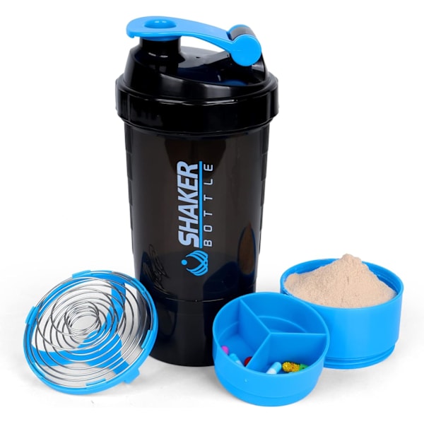 16oz Protein Shaker-flaske, Proteinshaker, Proteinshaker med Oppbevaring og Blandingskule, 3-lags Lekkasjesikker Protein-flaske
