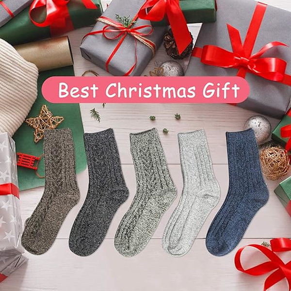 5 par Damullsockor Vinter Termisk Mjuk Business Grov Stickning Sockor för Premium Vandring Sockor Lätt
