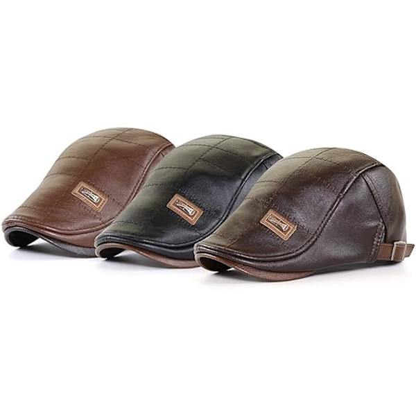 Herrar Varm PU Läder Flat Cap Newsboy Cap Vintage Basker Driving Irish Flat Hat Engelsk Farfarhatt