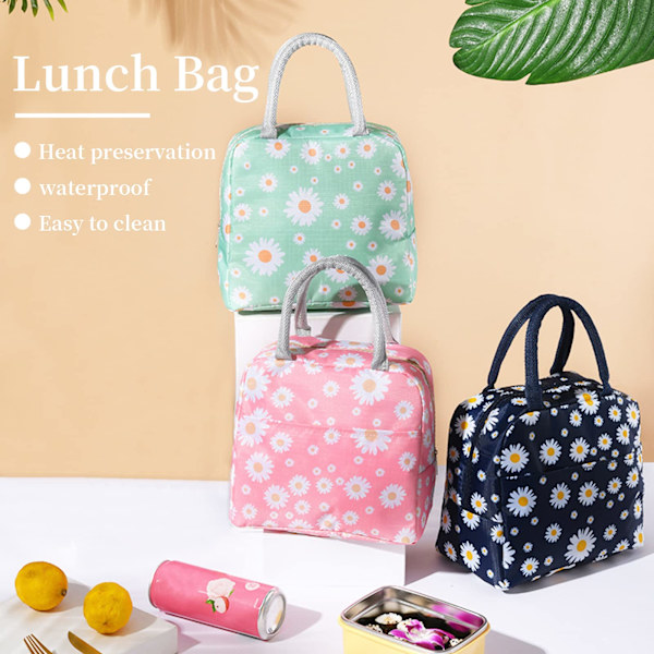 Isoleret frokostpose, bærbar termisk frokostpose køletaske frokostboks arrangør tote taske arbejde skole picnic camping rejse (Daisy Green)