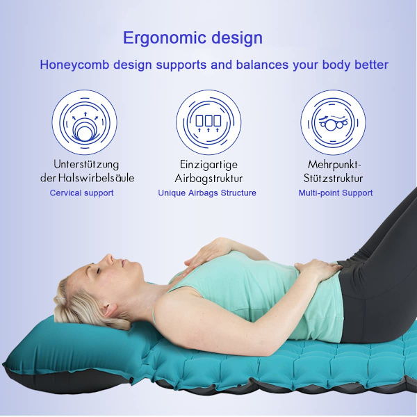 Sovestol med fodpumpe | Tyk 10 cm selvoppustelig