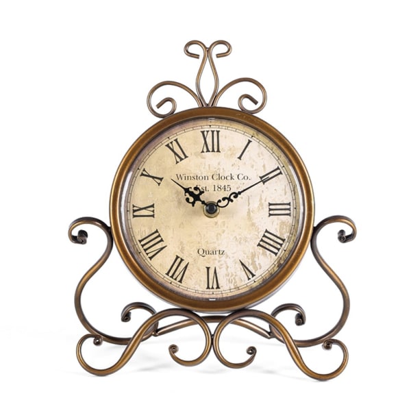 Table Clocks 28 cm Height Silent Non Ticking Roman Retro Art Desk Clock for Living Room Bedroom Office(Copper)