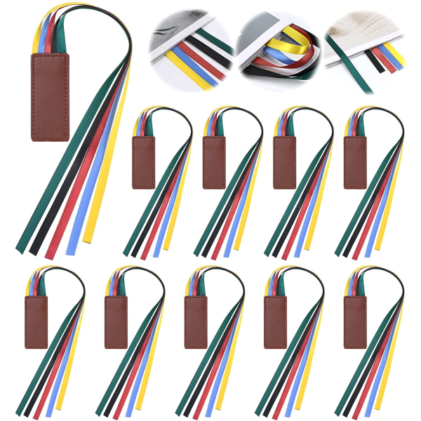 10pcs Ribbon Bookmarks, Artificial Leather Bookmarks