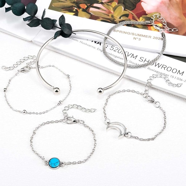 Pärlarmband Set- Silver Layered Heart Armband Tofs Armband-Hand Accessoarer Smycken för kvinnor och flickor