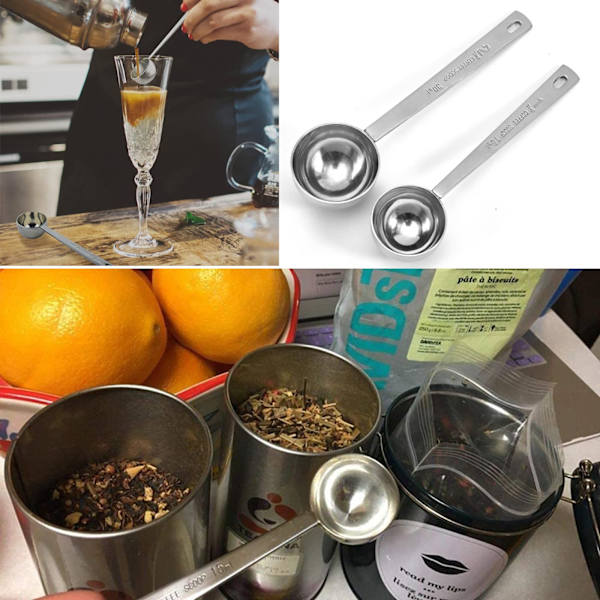 2 stk. kaffeske 1 spiseske 15 ml og 2 spiseskeer 30 ml