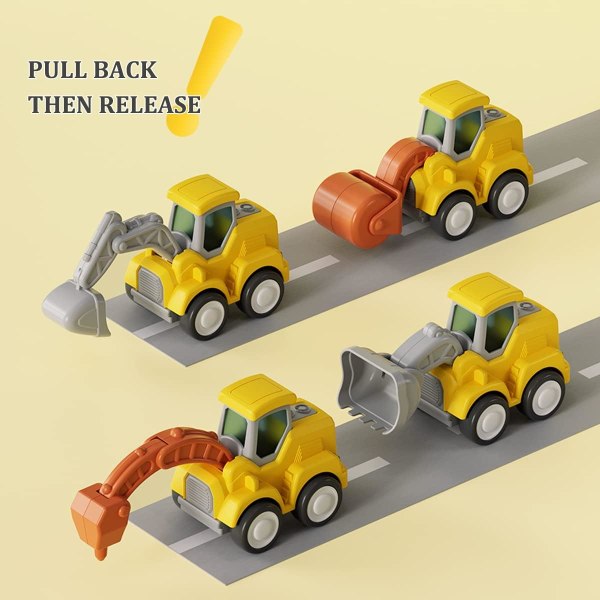 4 kpl Digger-leluautoja taaperoille - Pull Back Cars -lelut