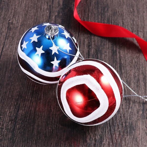 6 stk 3-1/4" (80 mm) Patriotic Christmas Ball Ornament, amerikansk