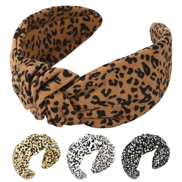 Cheetah Print Knotted Headbands For Women Leopard Cloth Headband For Women Top Knot Headband For Women Fabric Cloth Tie Hairbands 4Pcs