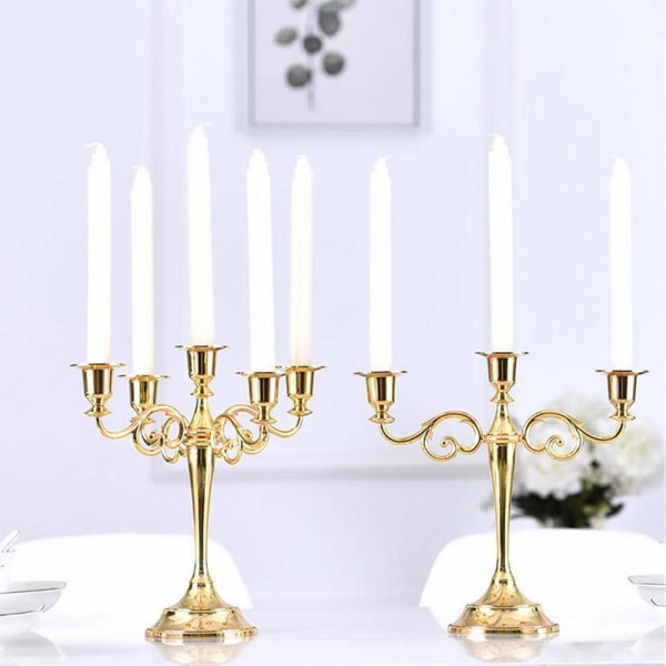 Lysestager 5-armet lysestage lysestage lysestage som borddekoration til jul og Thanksgiving (guld)