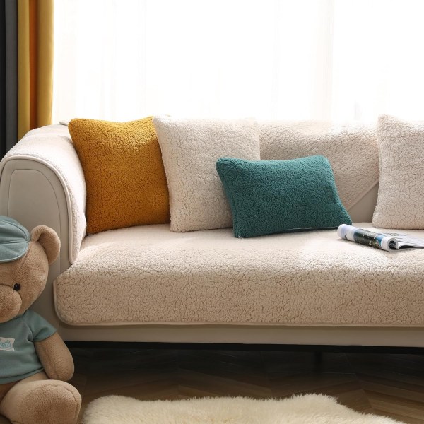 Premium Velour Sofabetræk, Skridsikre Sofabetræk, Elaborerede og Udsøgte Sofabetræk, Sofahyndebetræk til Soveværelse, Hotel og Kontor (70*90cm) Off-white 70*90cm