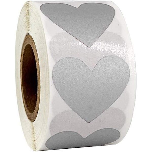 300 stk. Love Heart Scratch Off Labels Stickers (sølv)