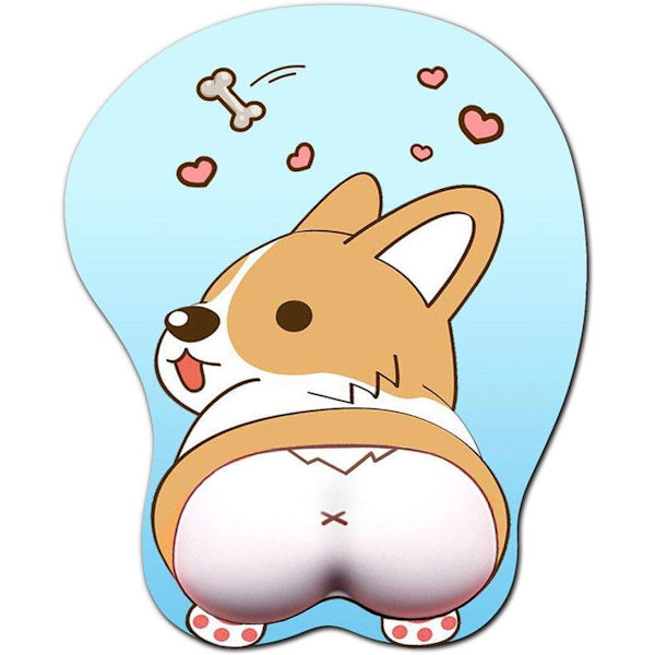 3D Musmåtte med håndledsstøtte, Ergonomisk blød silikonegel Gaming Musmåtte, Sød Corgi Hund Anime Musmåtte til PC Bærbare computere