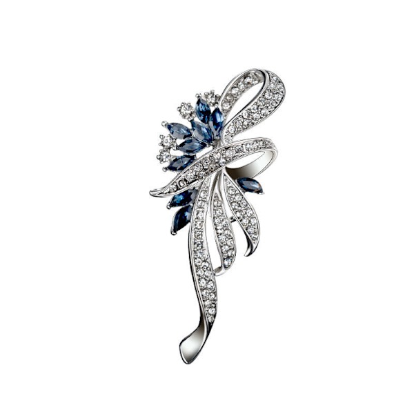 Kristallbrosch Fancy Vintage Style Blom Brosch Pin Blå färg