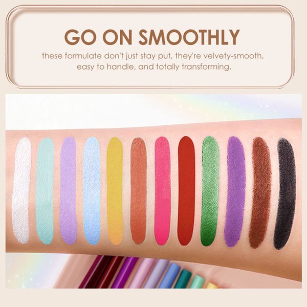 12 Farger Matt Eyeliner Sett, Fargerik Regnbue Neon Eyeliner Blyant, Glatt Gel Eyeliner, Vanntett, Smudge-Proof, Langvarig