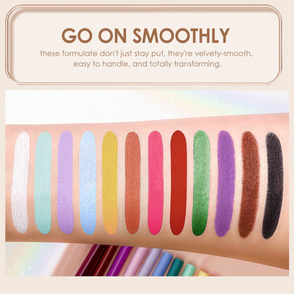 12 värin matta eyeliner-setti, värikäs sateenkaari neon eyeliner-kynä, sileä geelirajaus, vedenkestävä, tahriintumaton, pitkäkestoinen