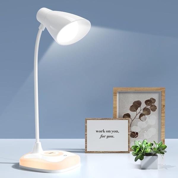 Skrivebordslampe, Batteridrevet Bordlampe, USB Genopladelig Lampe, 3 Lysstyrke Niveau, Berøringsstyret Natlampe