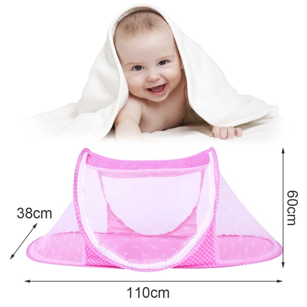 Baby sängyn hyttysverkko, kokoontaitettava baby hyttysverkko, kannettava telttahyttysverkko, helppo asentaa, sopii perhehuoneeseen, ulkomatkoille (vaaleanpunainen)