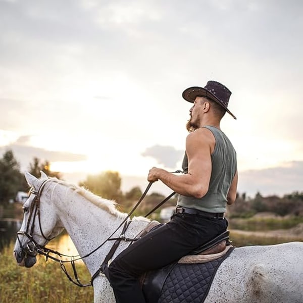 Cowboyhat i ruskind, bred skygge, Western-hat i filt til mænd og kvinder, beige