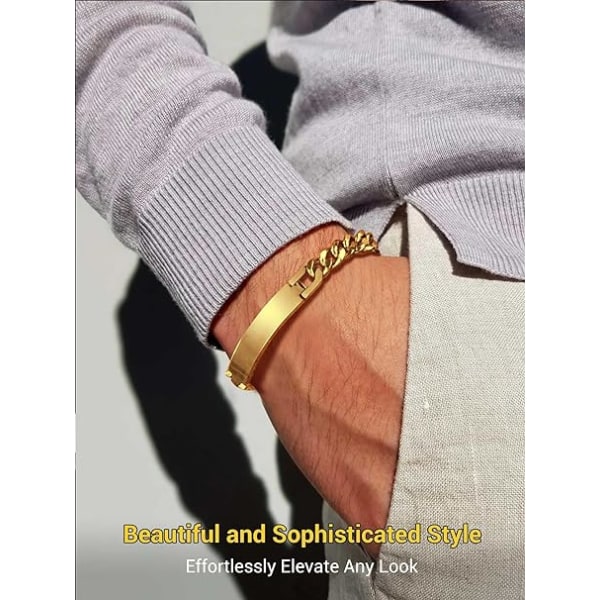 Personligt armband för män, ID-armband, guldpläterat/316L rostfritt stål