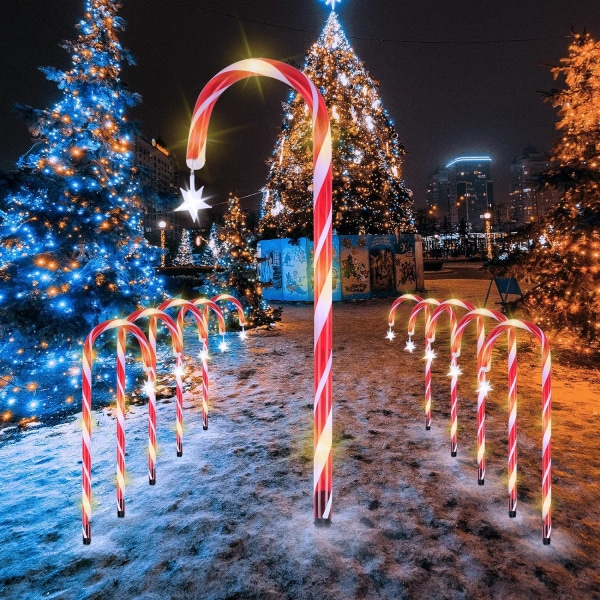 10 st Candy Cane Lights, varmvit LED jul Cane dekorationer med 8 ljuslägen, 53 cm vägmarkörer Trädgårdsbelysning med stjärnor