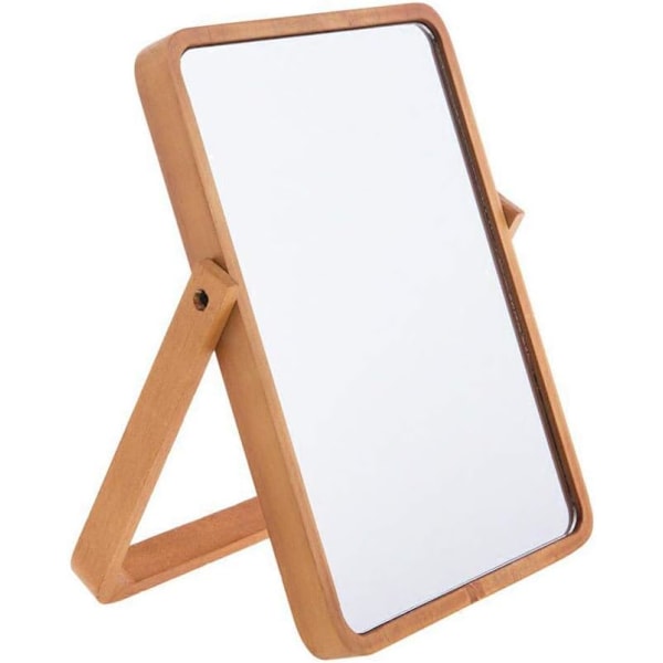 Sminkespeil i tre med stativ, toalettbordsspeil, bordplate speil med stativ, sammenleggbar - 22*31*2CM L