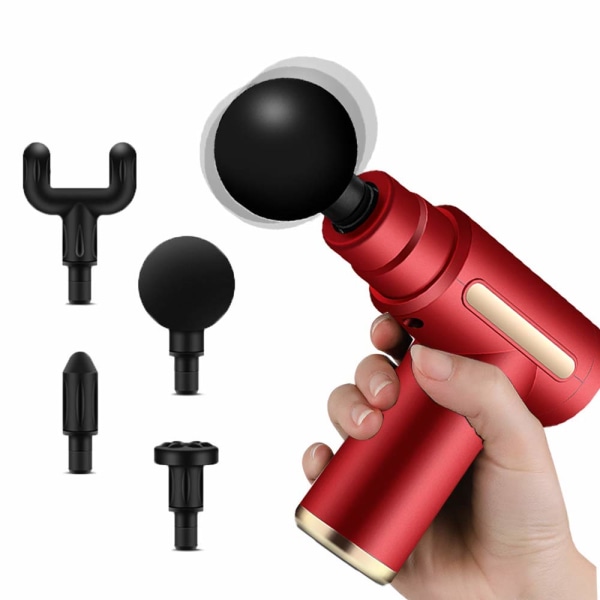 Mini-hierontapistooli, USB-laturi, 4 hierontapäätä, 6 tilaa (PUNAINEN)