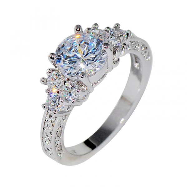 Diamond Silver Ring Bride Ring Engagement Wedding Ring Size 6