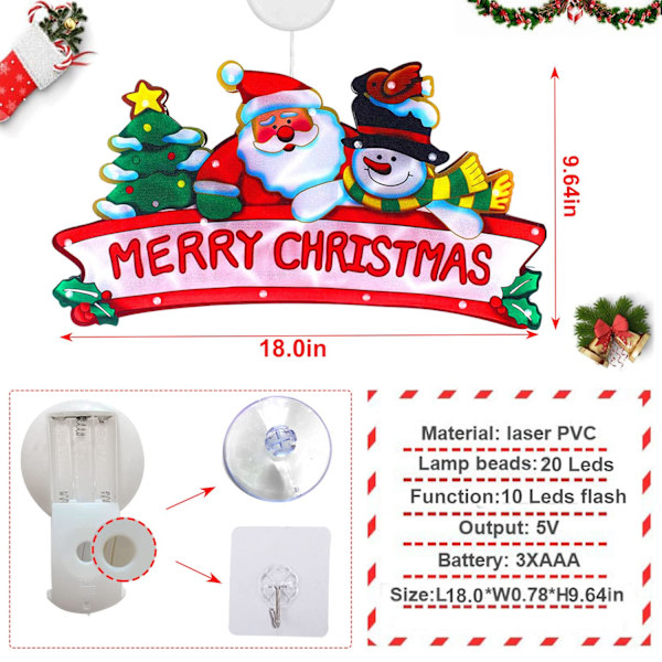 Juledekorasjoner Vindu Hengende Lys, 18'' God Jul