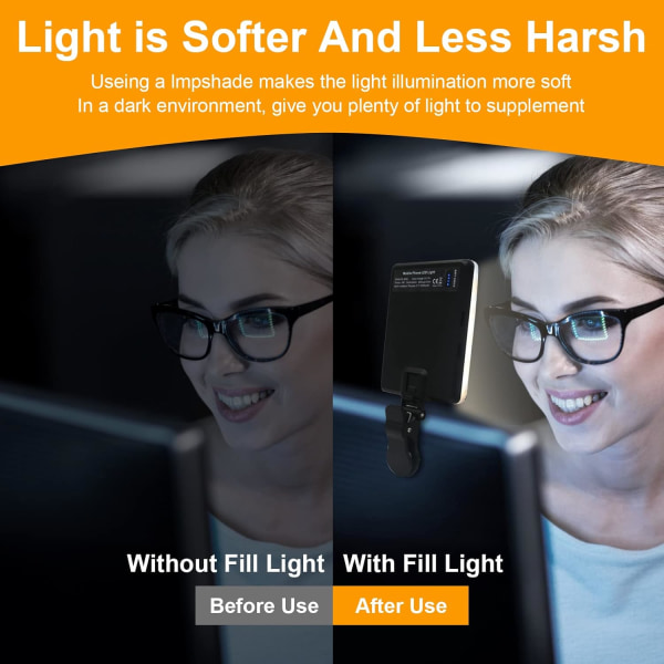 Cell Phone Fill Light, Clip Fill Video Light för telefon 2000 mah uppladdningsbar, 10-nivås ljusstyrkajustering, CRI 95+, 3 ljuslägen dimbar