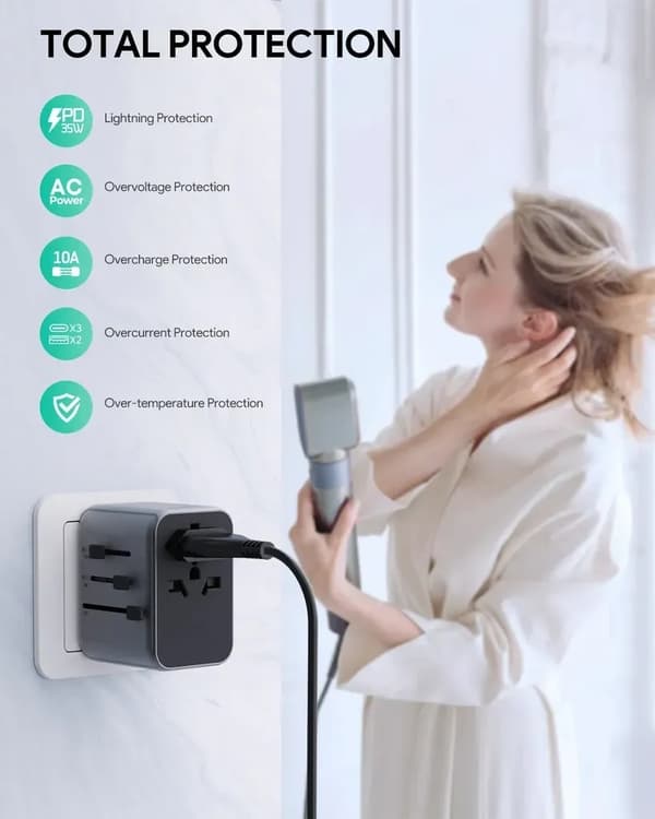 SiGN Universal Rejseadapter med USB-porte, 20W - Sort