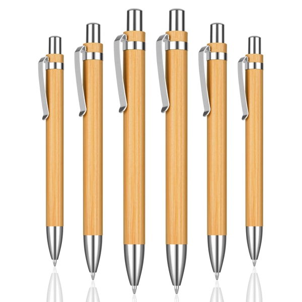 6 Pcs Retractable Ballpoint Pens,Bamboo Pen ,Black Ink Point 1.0 mm Gift Pens for Writing、School、Office Supplies