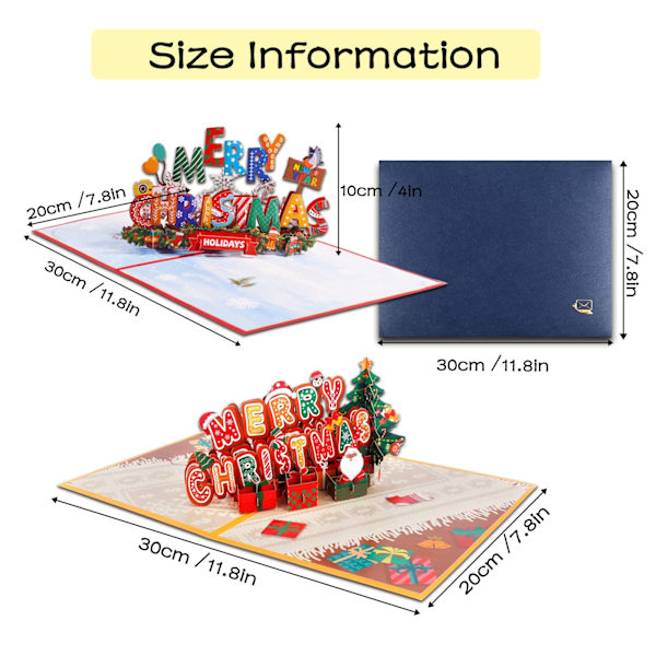 4 Pak Glædelig Jul Pop Up Kort, 5.9\"x 7.8\" (Glædelig Jul)