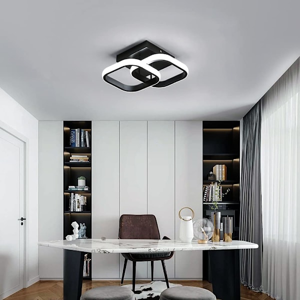 LED-taklampe, 20W 6000K kaldt hvitt lys Dia 24CM, svart