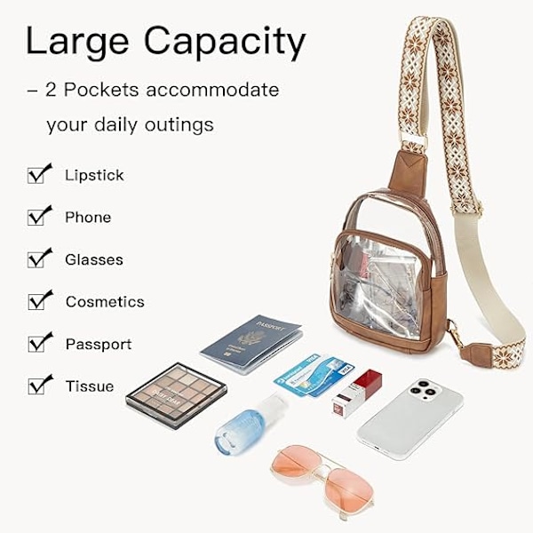 Läpinäkyvä Sling Bag -laukku, Läpinäkyvä Vyölaukku Stadionhyväksytty Crossbody-laukku Naisten Kestävä Läpinäkyvä Rintalaukku Säädettävällä Hihnalla