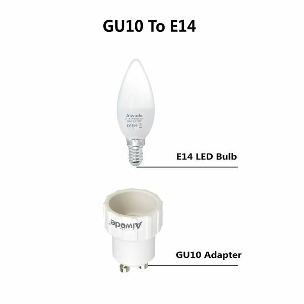 GU10 till E14 Adapter, Maximal Effekt 200W, 0~250V, 5-pack.