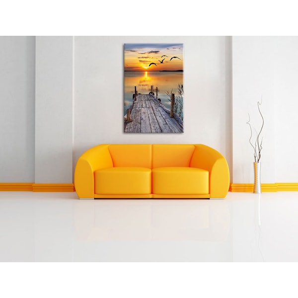 Brygge ved solnedgang 30*40 Stort lerretbilder Fullstendig innrammet av båre, trykking veggkunstbilde med ramme