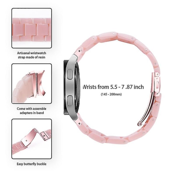 For Samsung Galaxy Watch 5 40mm / 44mm / Watch 5 Pro 45mm Resin Watch Band Rustfritt Stål Spenne Rem Armbånd, Rosa