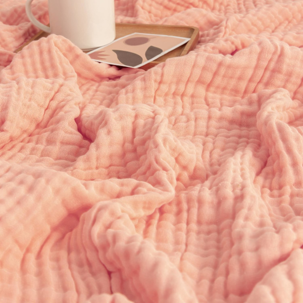 Bomuldskaste Tæppe 100% Muslin Blødt Tæppe til Sofa 4-Laget Åndbart Gaze Tæppe Alle Sæsoner Blødt  (Salvie Grøn, 100 x 150cm)Pink