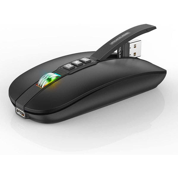 Bluetooth Mus til Laptop, Slank Lydløs Trådløs Rejsemus, USB C Genopladelig, 2400 DPI Dobbelttilstand med USB Modtager