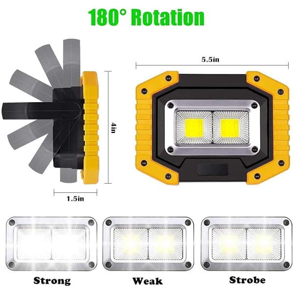 30W LED Arbetslampa COB Floodlight Super Ljusstark 2000LM Bärbar Utomhus Batteri Säkerhetslampa USB Vattentät