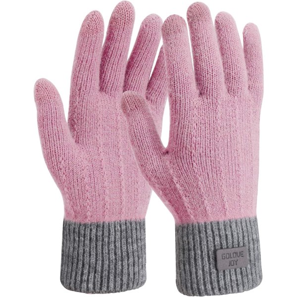 Stickade varma handskar，Elastisk varm fleece Anti-halk Arbetslöparhandskar för kvinnor, vinterhandskar för skidåkning Cykling Fotvandring Körning Utomhussport